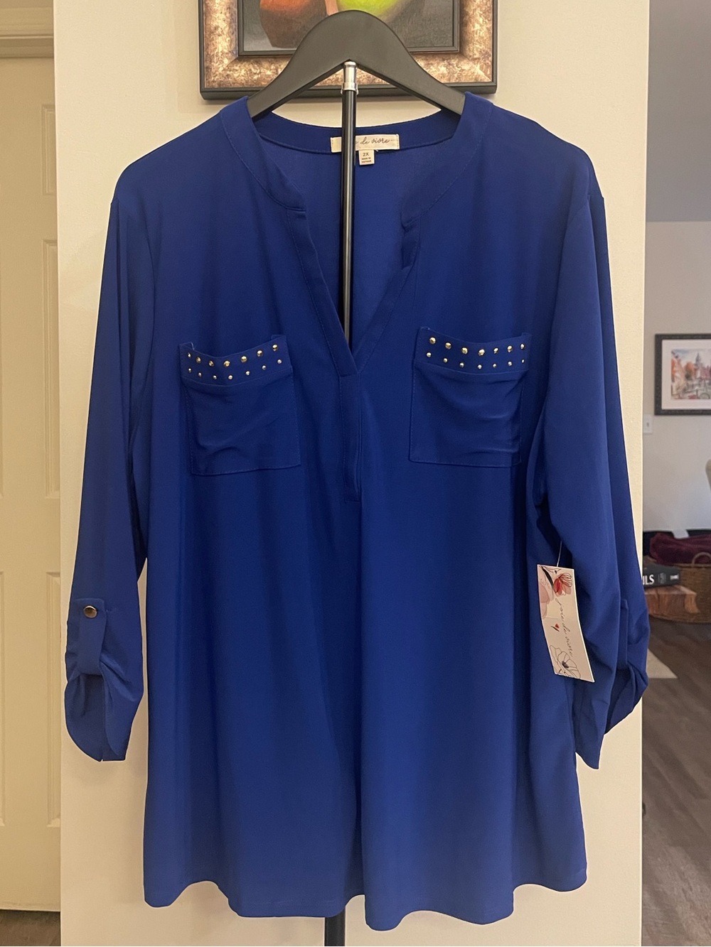 Eloquii Women's Royal Blue Stud-Pocket Tunic